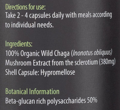 KIKI Chaga Mushroom Extract label with ingredients and directions
