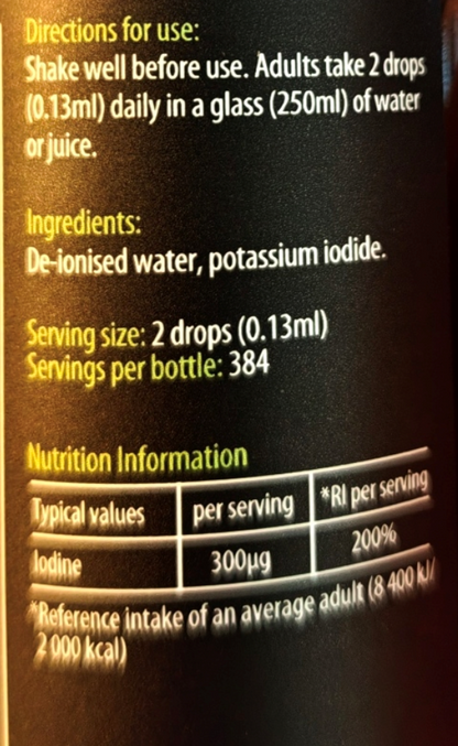 KIKI Ionic Iodine liquid drops providing 300mcg iodine per adult serving