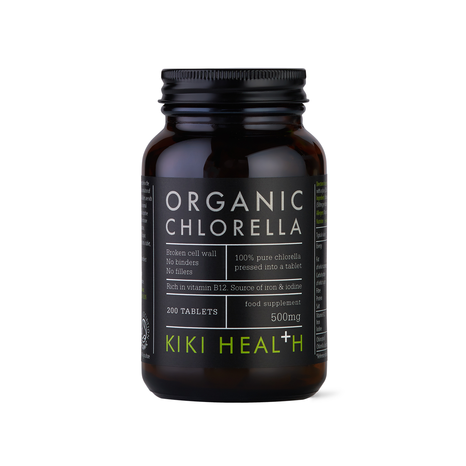 Kiki Organic Chlorella Tablets 200 Tabs – High in Iron, Vitamin B12 & Protein for Detox & Energy