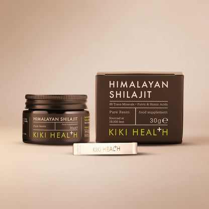 Kiki Himalayan Shilajit Resin jar and outer box