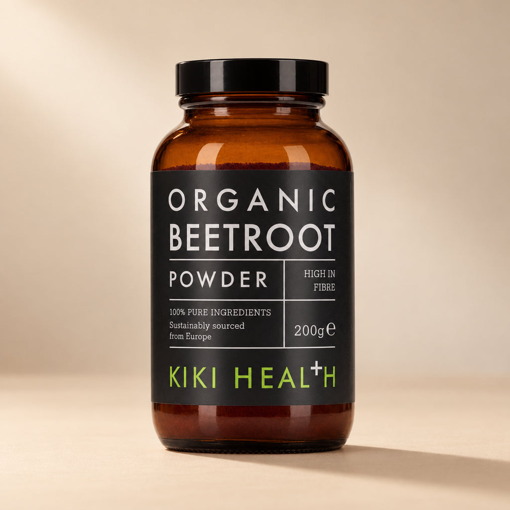 A bottle of Kiki Health Organic Beetroot Powder, 200g.
