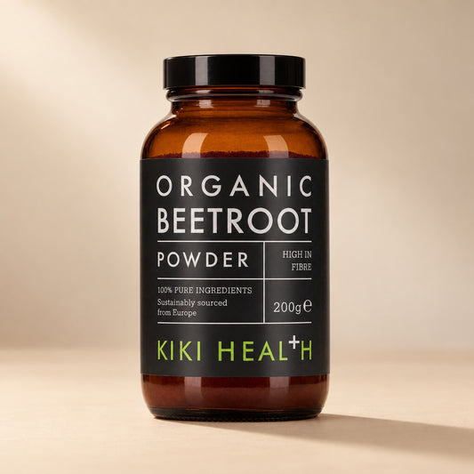 A bottle of Kiki Health Organic Beetroot Powder, 200g.