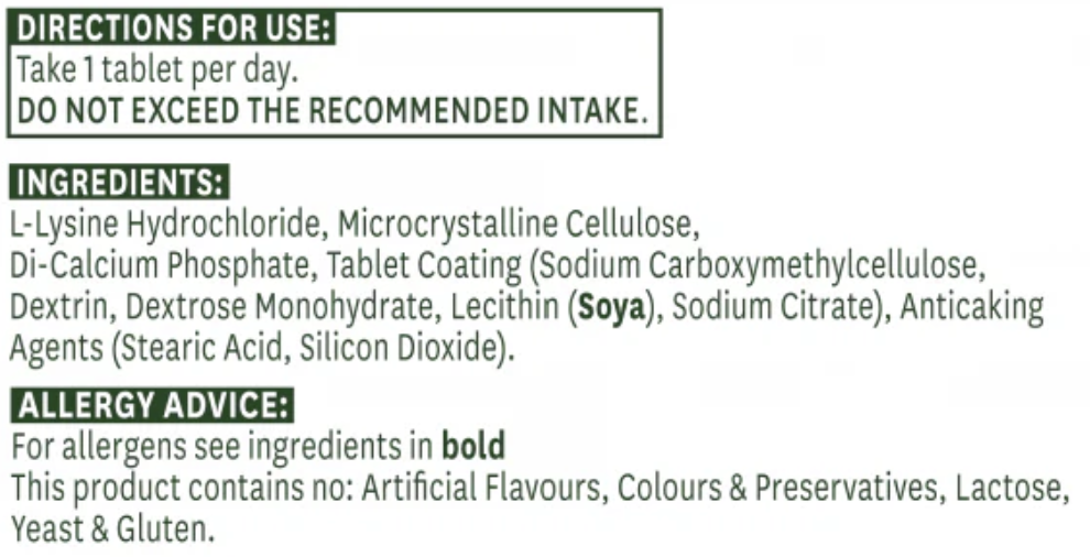Product label with directions for use, ingredients, and allergy advice.