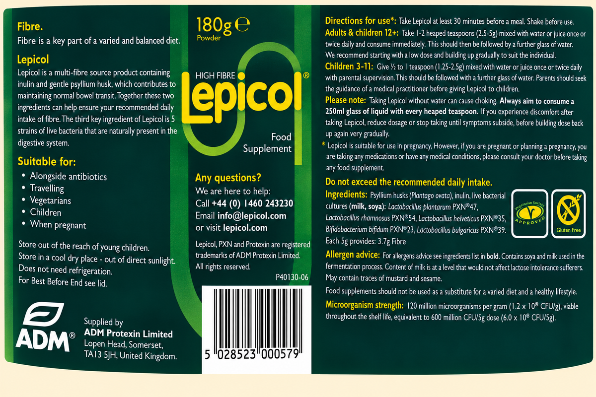 Lepicol Powder – 180g — complete readable product label