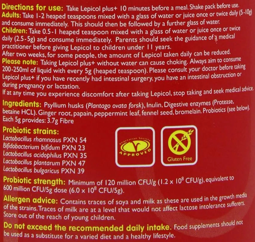 Lepicol Plus Digestive Enzymes Powder 180g Container