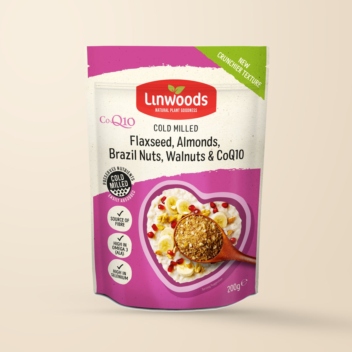 Linwoods Milled Flaxseed, Almonds, Brazil Nuts, Walnuts & CoQ10 – 200g authentic product packaging