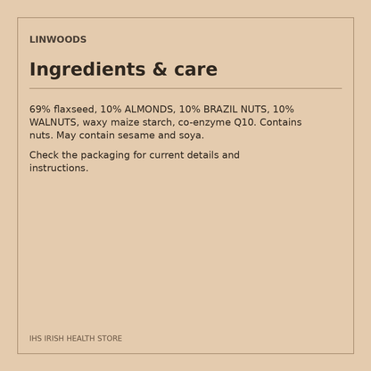Linwoods Milled Flaxseed, Almonds, Brazil Nuts, Walnuts & CoQ10 – 200g: ingredients & care