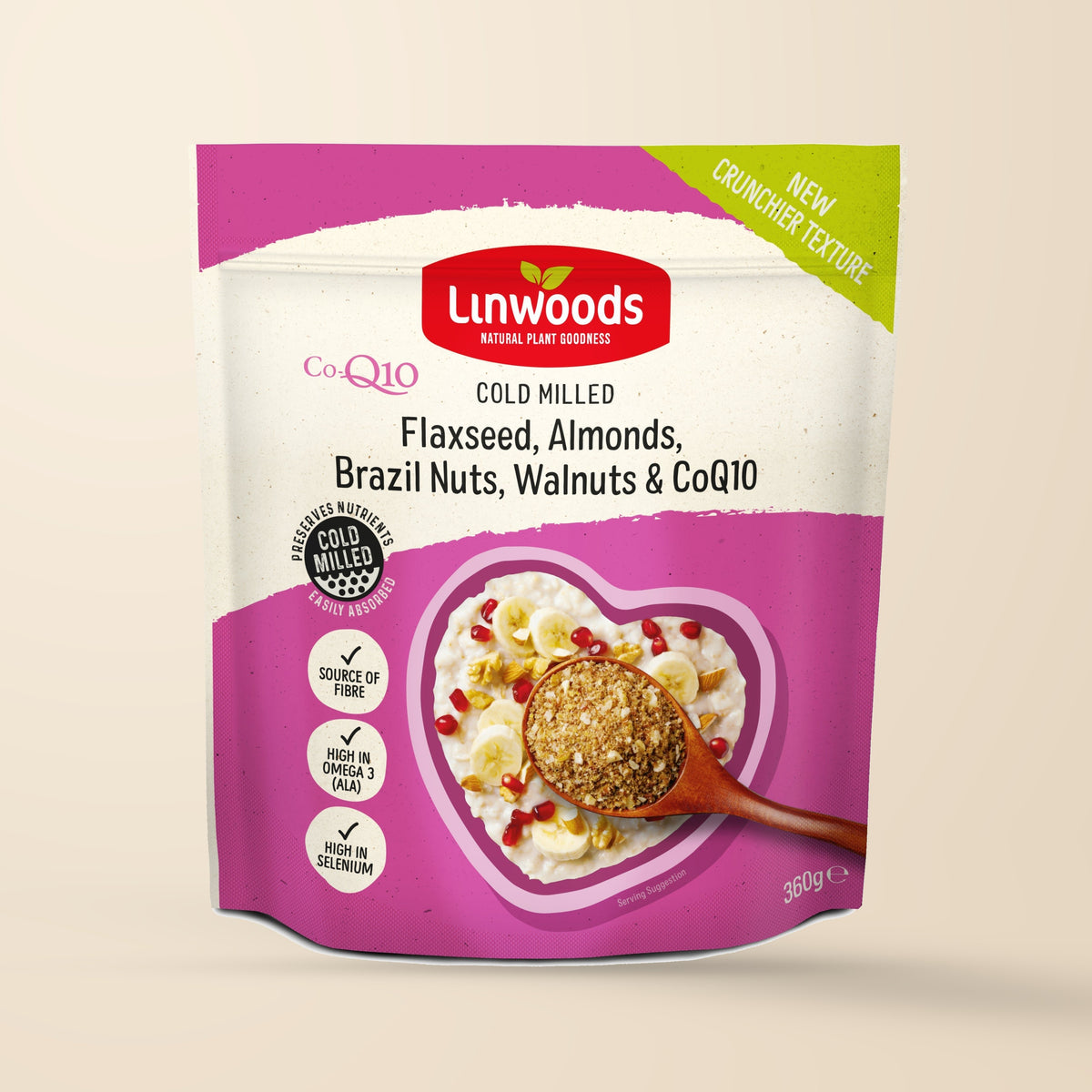 Linwoods Milled Flaxseed, Almonds, Brazil Nuts, Walnuts & CoQ10 – 360g authentic product packaging