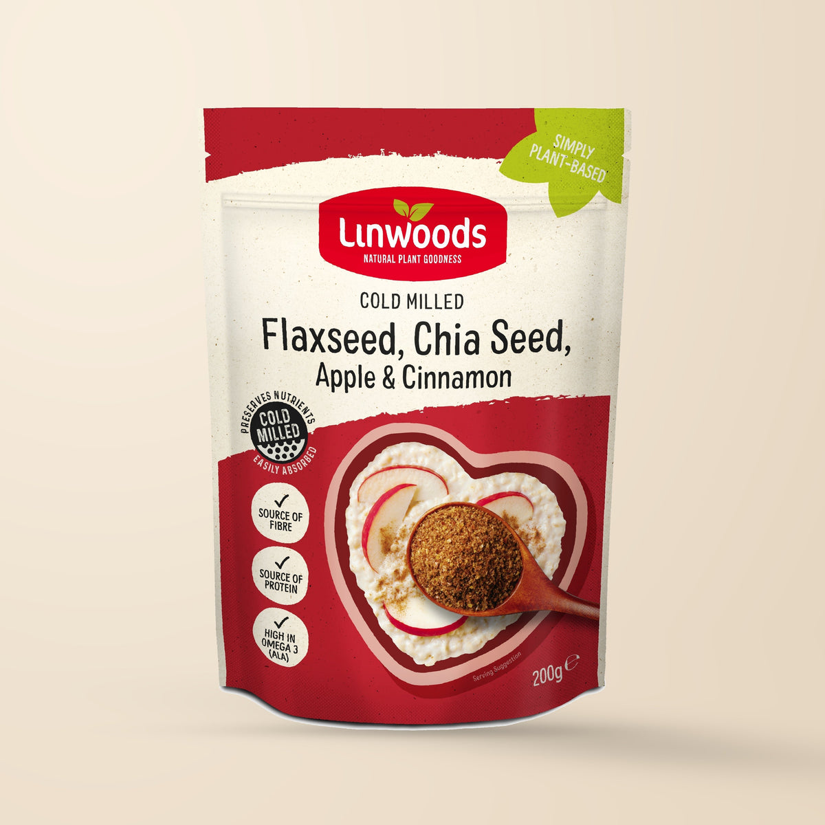 Linwoods Milled Flaxseed, Chia, Apple & Cinnamon – 200g authentic product packaging