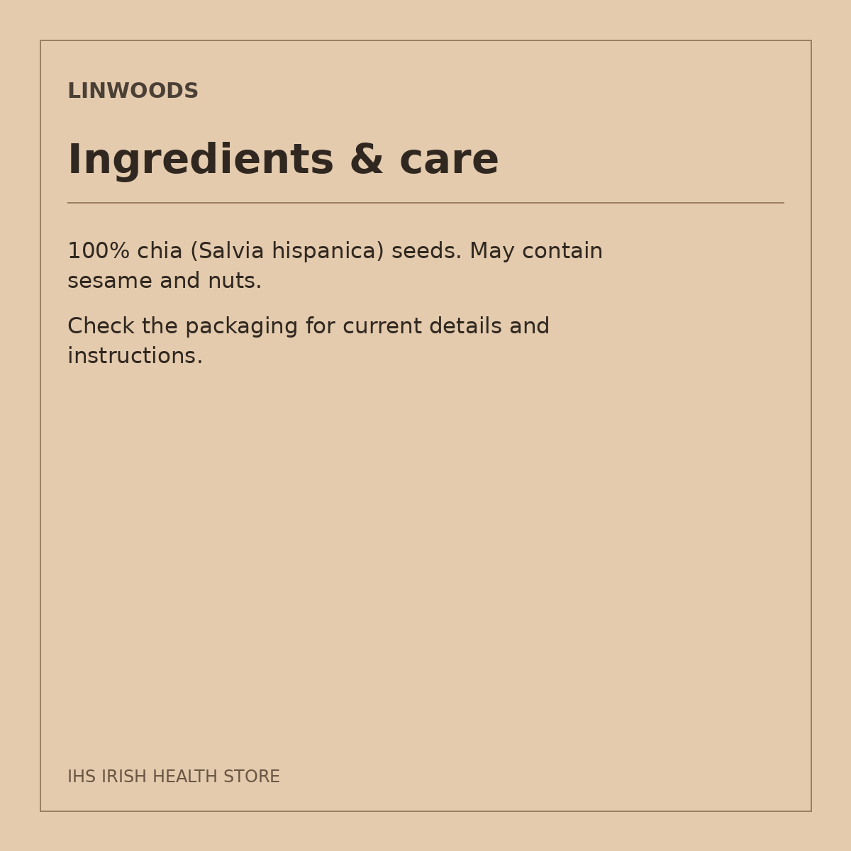 Linwoods Organic Milled Chia Seeds – 200g: ingredients & care