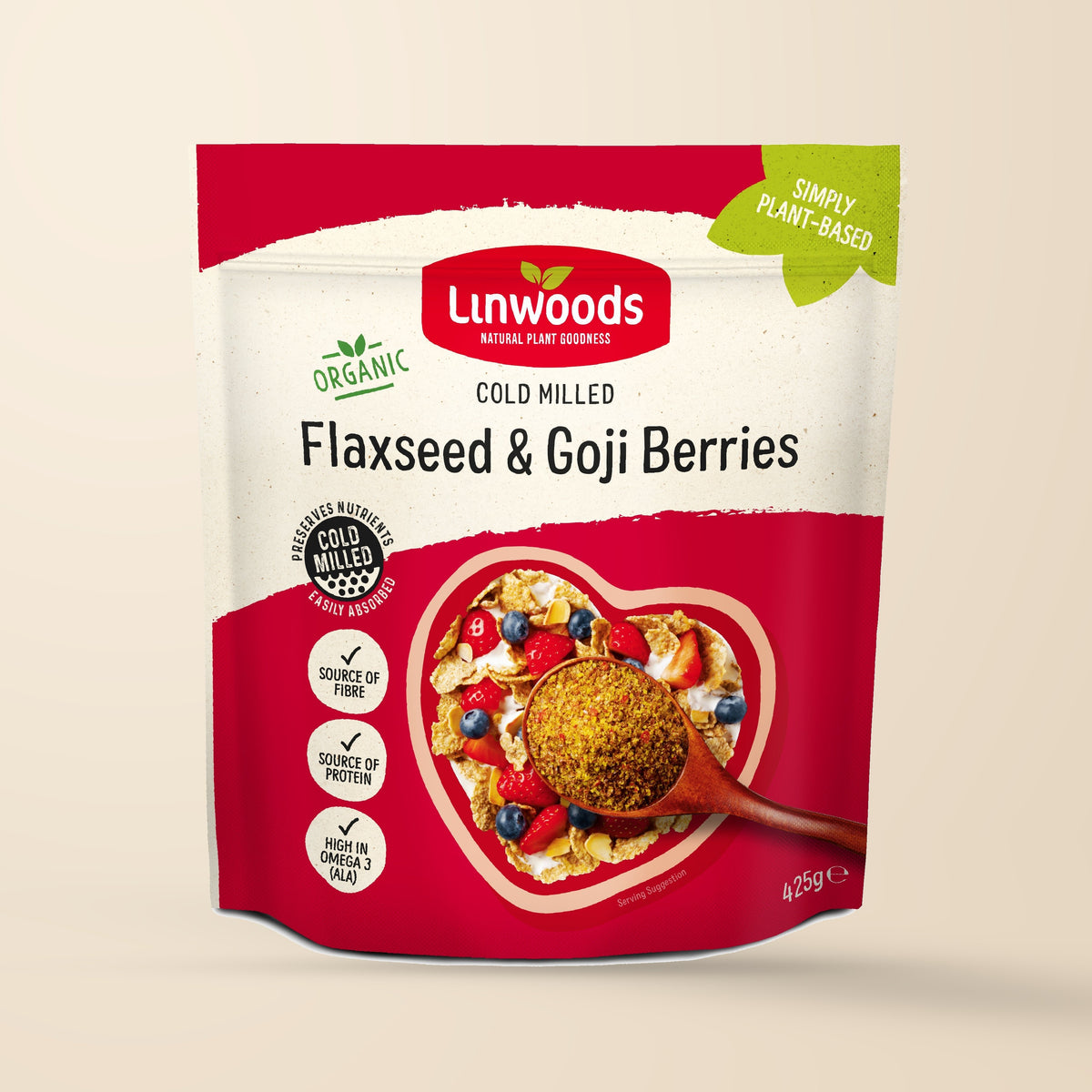 Linwoods Organic Milled Flaxseed & Goji Berries – 425g authentic product packaging
