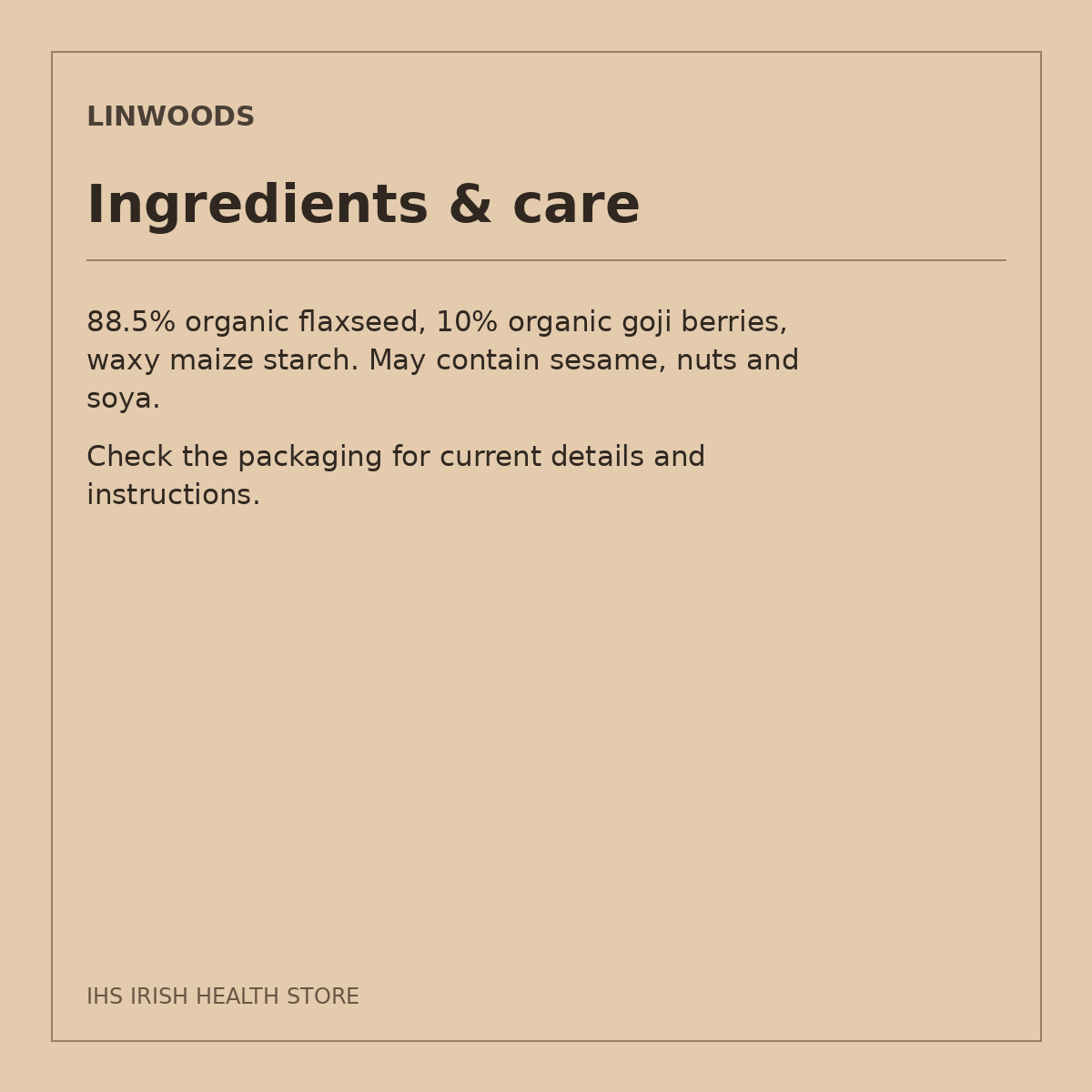 Linwoods Organic Milled Flaxseed & Goji Berries – 425g: ingredients & care
