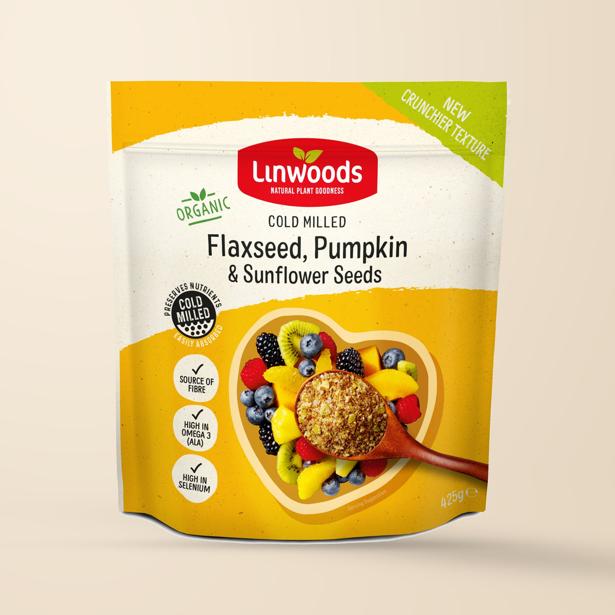Linwoods Organic Milled Flaxseed, Pumpkin & Sunflower Seeds – 425g authentic product packaging