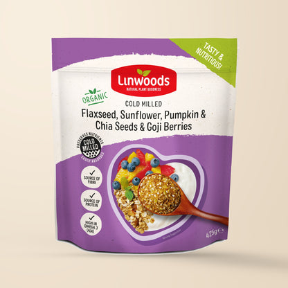 Linwoods Organic Milled Flaxseed, Sunflower, Pumpkin, Chia & Goji – 425g authentic product packaging