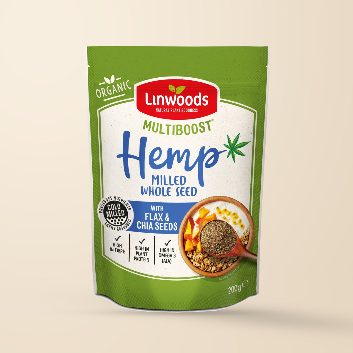 Linwoods Organic Milled Hemp, Flax & Chia – 200g authentic product packaging