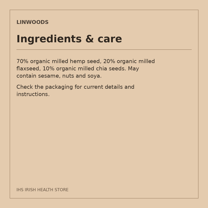 Linwoods Organic Milled Hemp, Flax & Chia – 200g: ingredients & care
