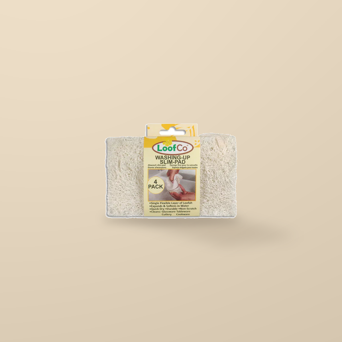 LoofCo Washing-Up Slim-Pads – 4 Pack — original product packaging on warm beige background