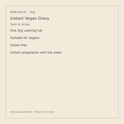 Marigold Instant Vegan Gravy – Gluten Free 2kg – pack size and recipe information
