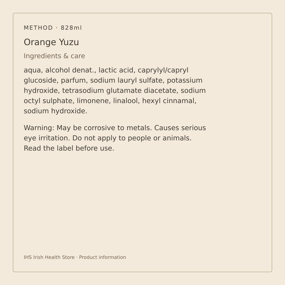 Method Anti-bac All Purpose Cleaner – Orange Yuzu 828ml – ingredients and care information