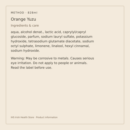 Method Anti-bac All Purpose Cleaner – Orange Yuzu 828ml – ingredients and care information