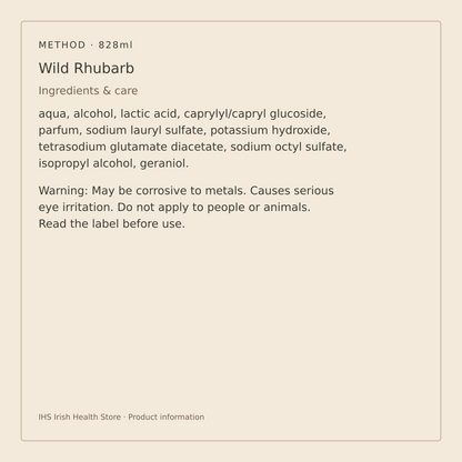Method Anti-bac All Purpose Cleaner – Wild Rhubarb 828ml – ingredients and care information