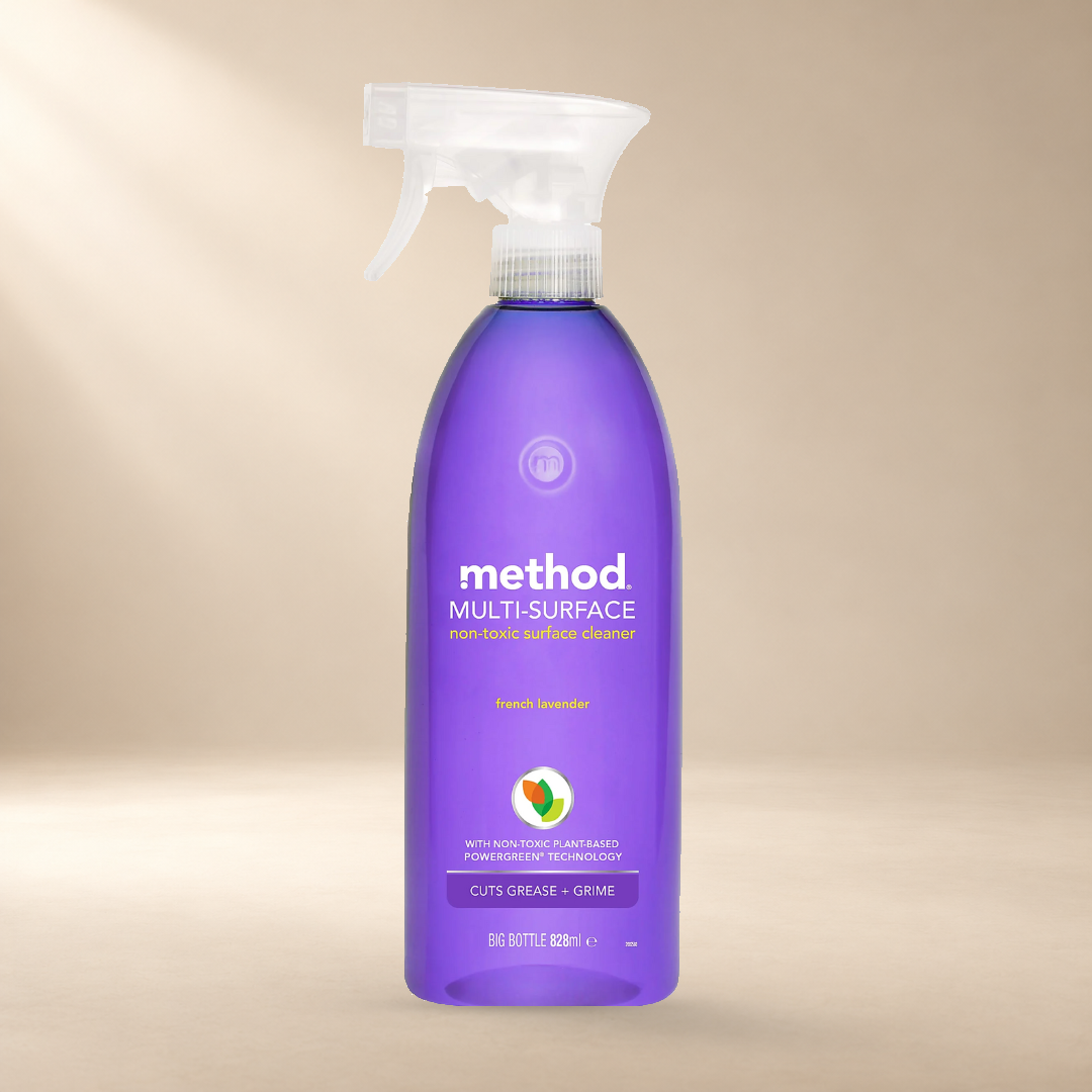 Method Multi-Surface Cleaner – French Lavender 828ml – authentic product on warm cream studio background