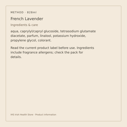 Method Multi-Surface Cleaner – French Lavender 828ml – ingredients and care information