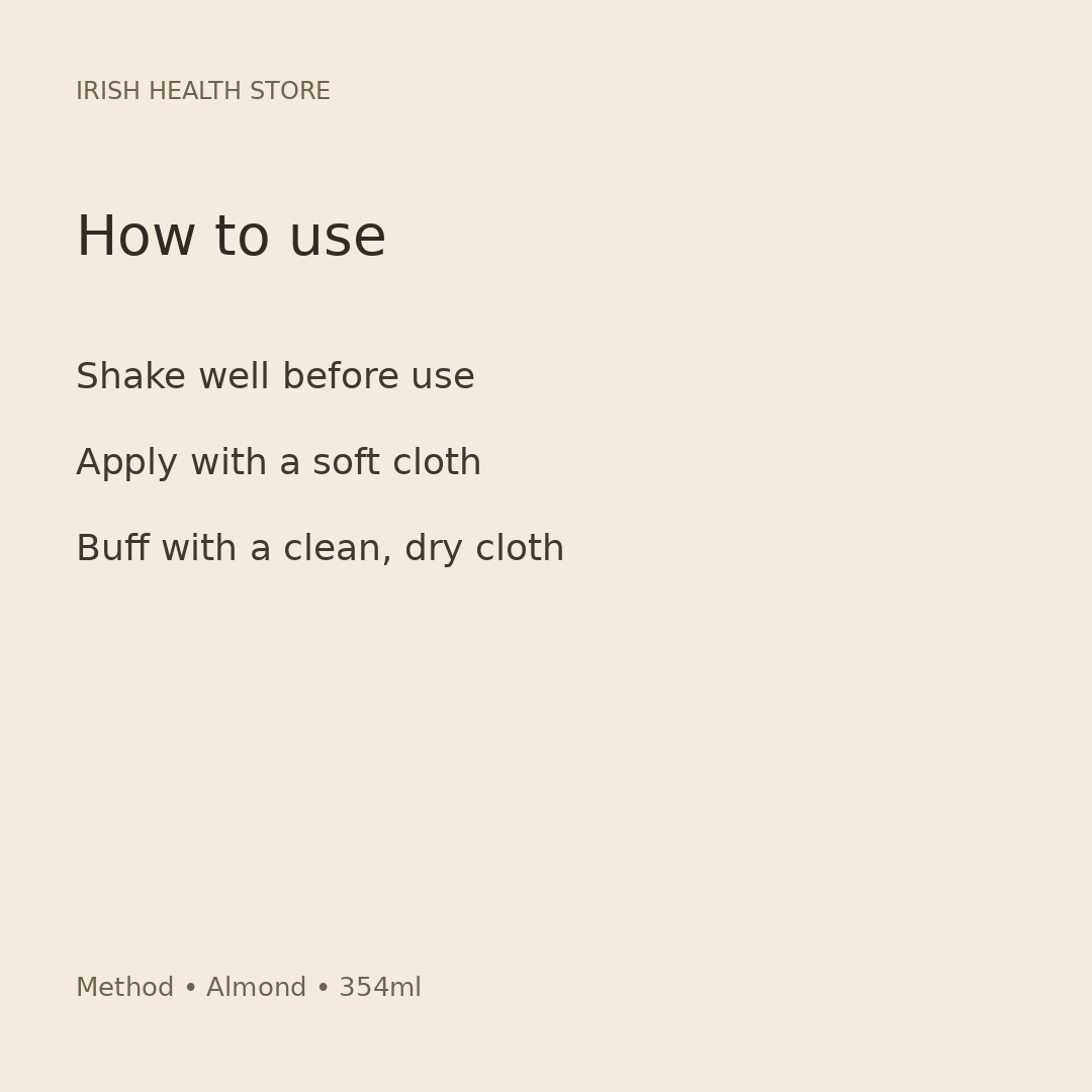 Method Wood Polish – Almond, 354ml directions