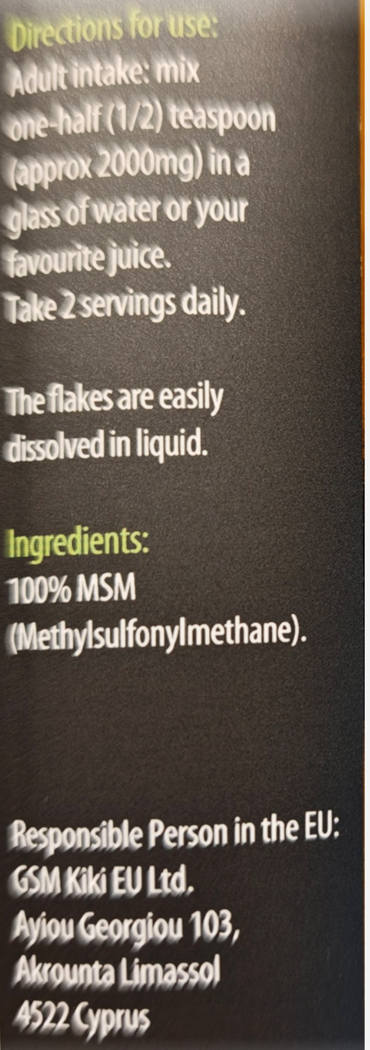 Product label with text on a dark background