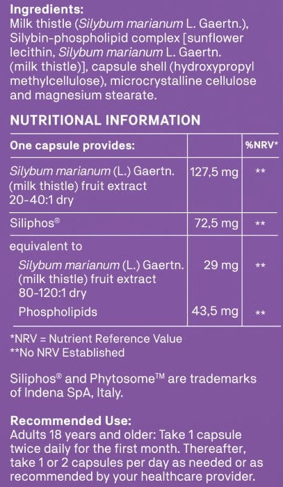 Natroceutics Milk Thistle Bioactive ingredients, quantities and directions label