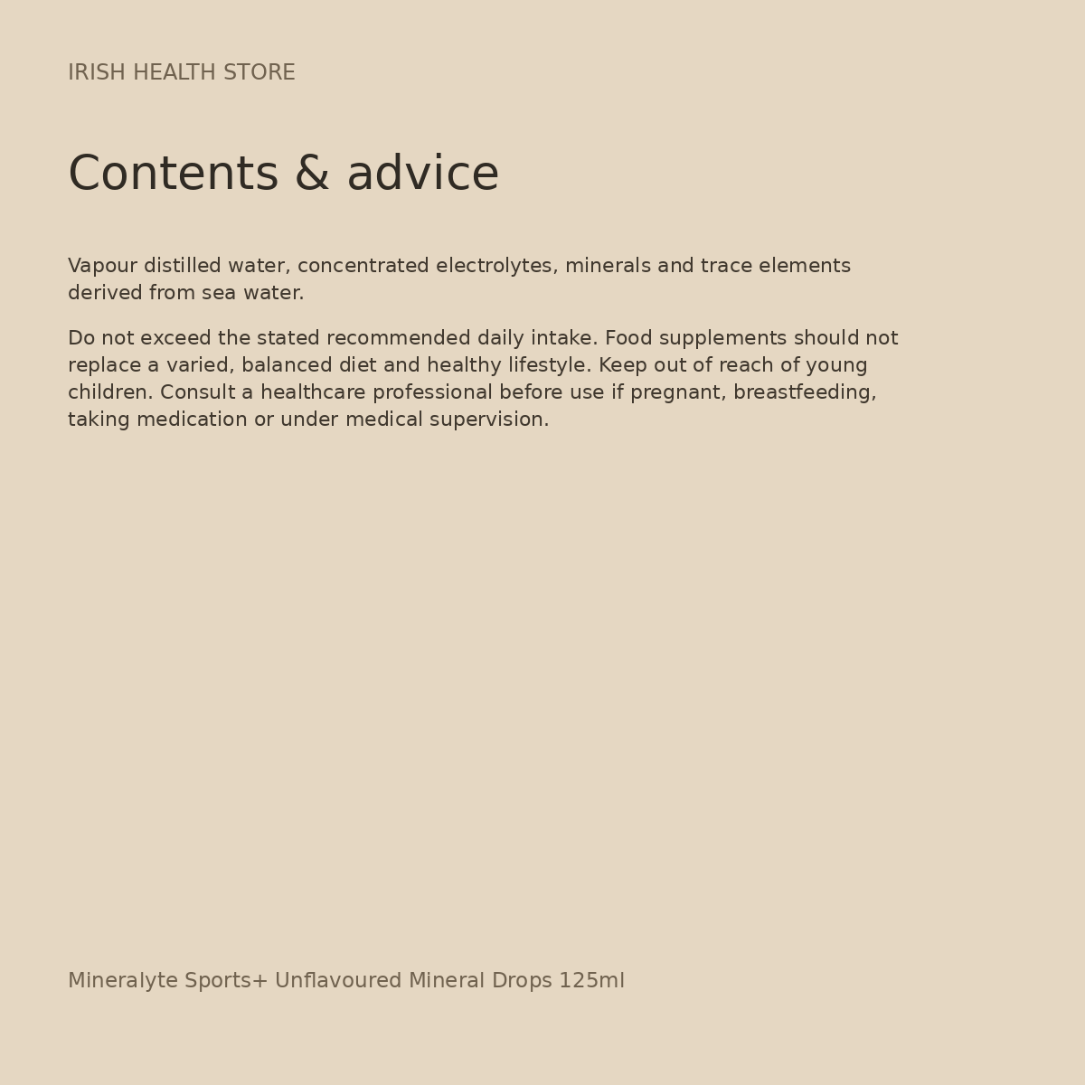 Mineralyte Sports+ Unflavoured Mineral Drops 125ml contents and advice