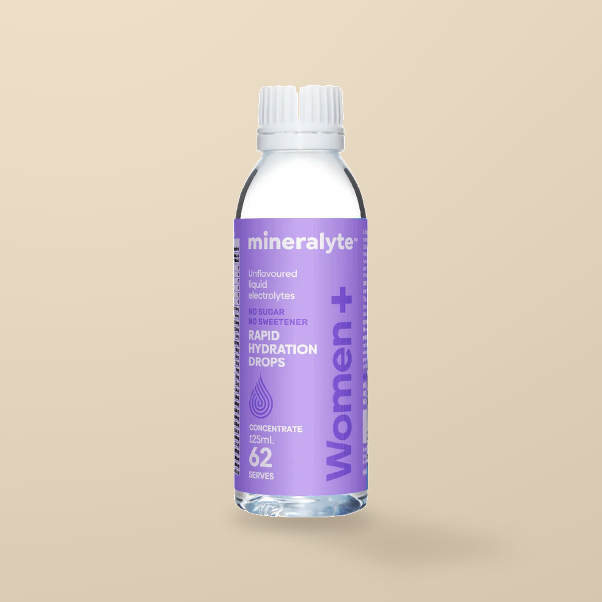 Mineralyte Women+ Unflavoured Mineral Drops 125ml — original product packaging on warm beige background