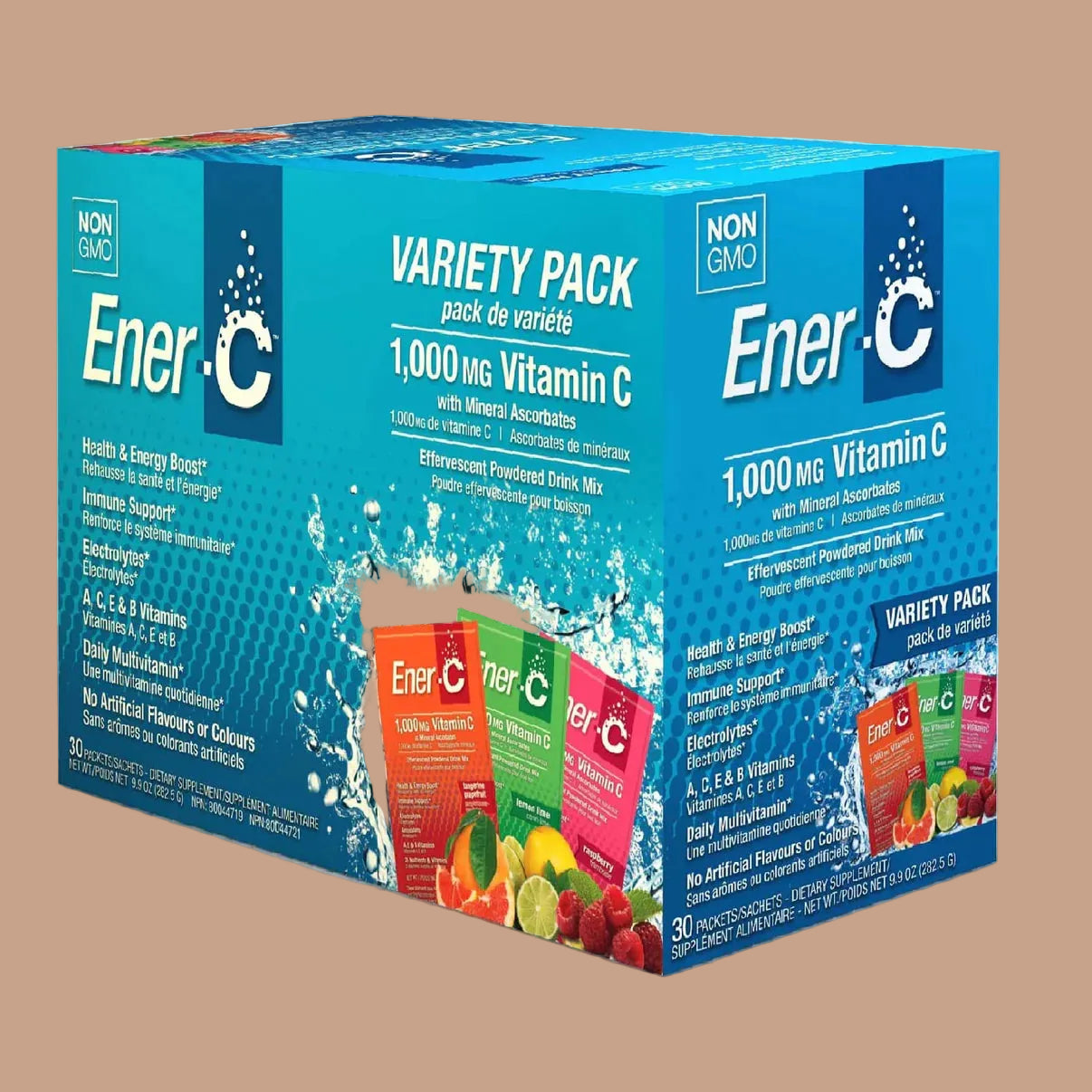 Ener-C Vitamin C variety pack box on a white background