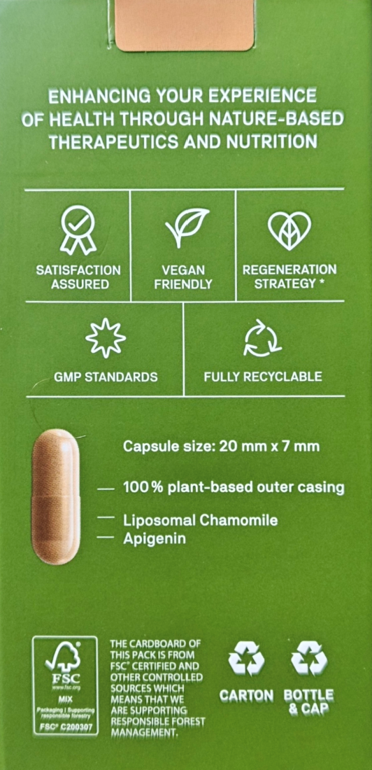 Green label with health and nutrition information, including a capsule size and plant-based casing details.