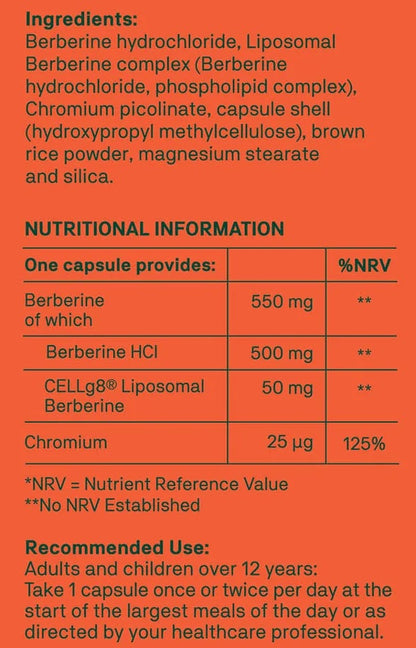 Nutritional information label on an orange background
