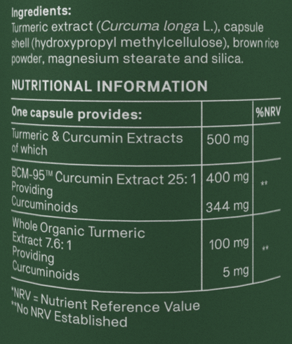 Natroceutics Curcumin Complete ingredients and extract quantities label