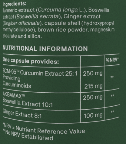 Natroceutics Curcumin Fortified ingredients and botanical extract quantities label
