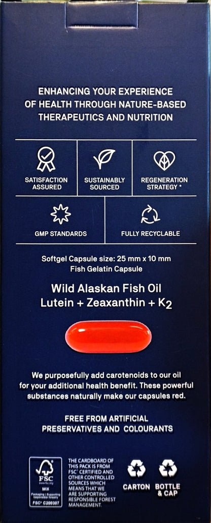 Natroceutics Omega 3 Fortified carton showing fish gelatin capsule size and packaging information