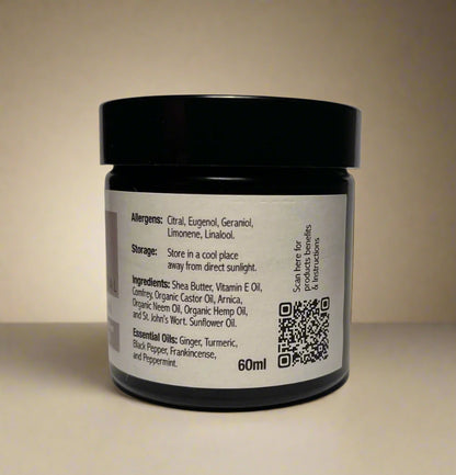 Natural pain relief cream with ginger, arnica, and turmeric