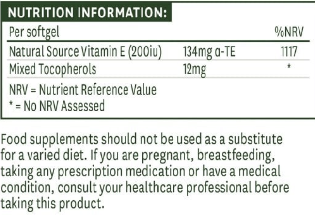 Nutrition information label for a vitamin supplement with text about usage and consultation.