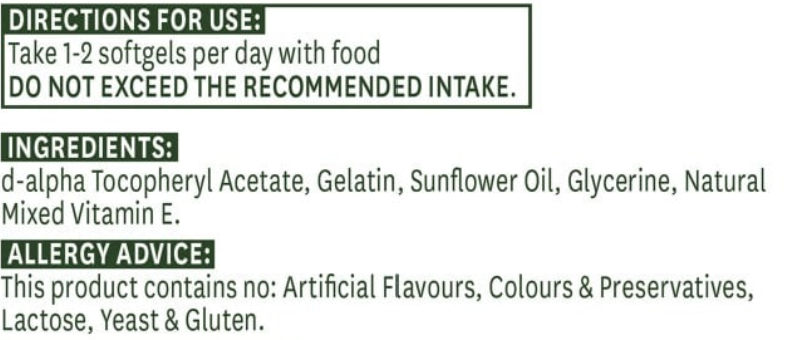 Product label with directions for use, ingredients, and allergy advice.