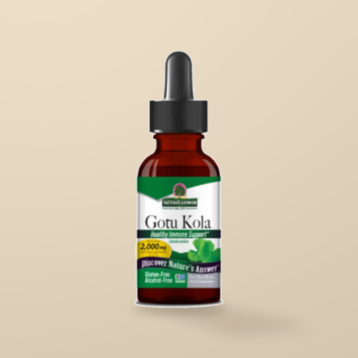 Nature’s Answer Gotu Kola Extract 30ml — original product packaging on warm beige background