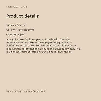 Nature’s Answer Gotu Kola Extract 30ml product details