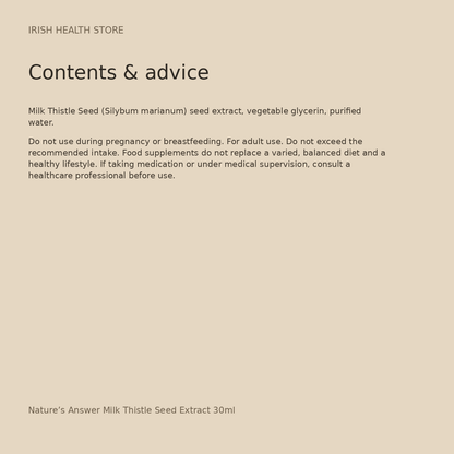 Nature’s Answer Milk Thistle Seed Extract 30ml contents and advice