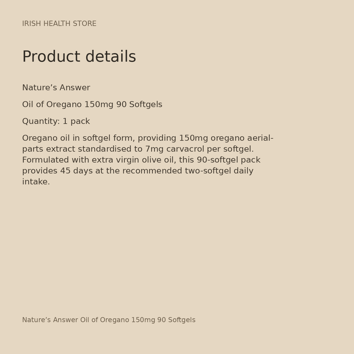 Nature’s Answer Oil of Oregano 150mg 90 Softgels product details