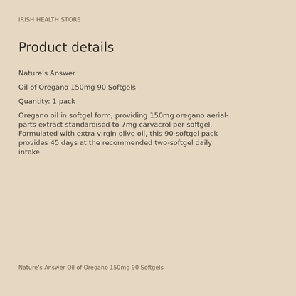 Nature’s Answer Oil of Oregano 150mg 90 Softgels product details