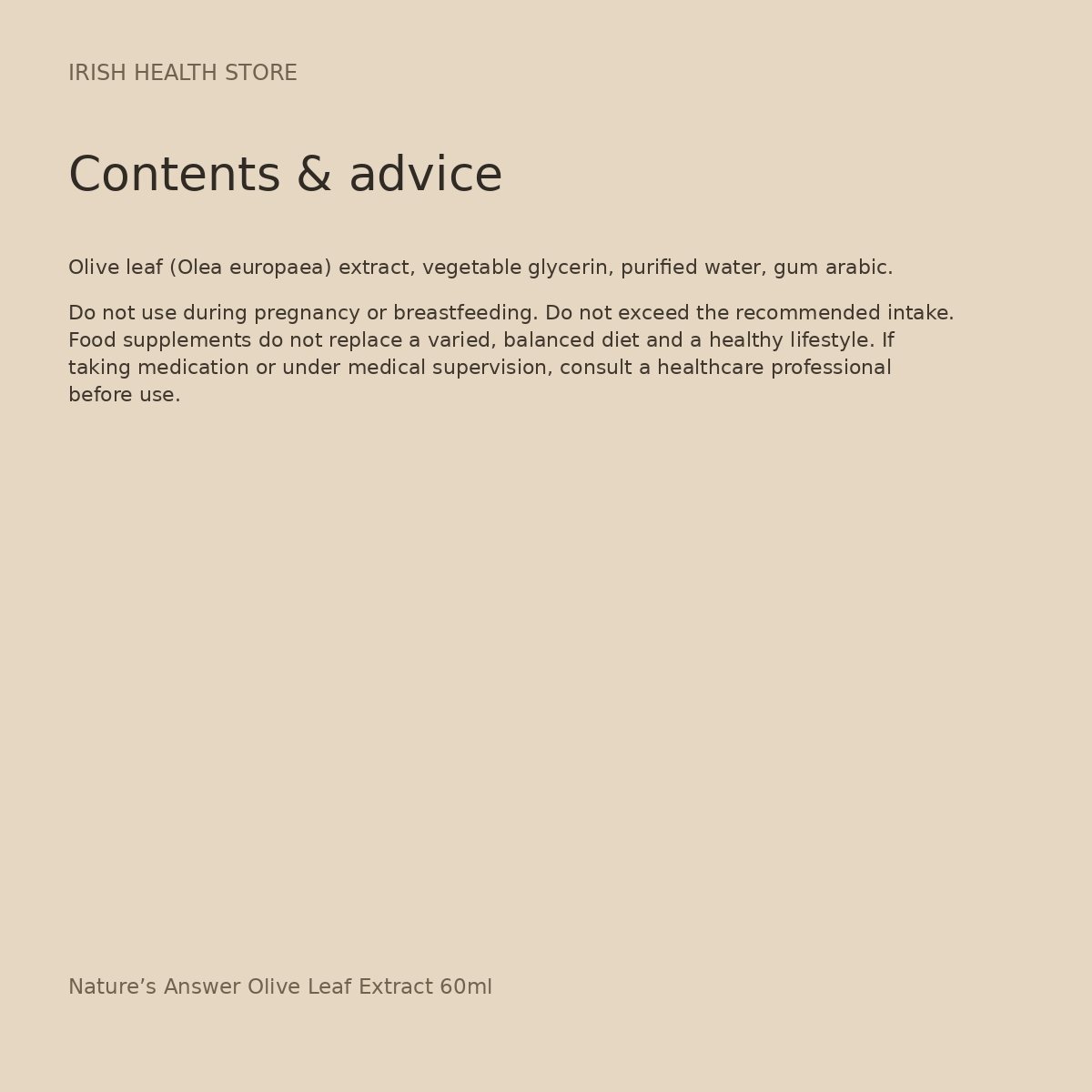 Nature’s Answer Olive Leaf Extract 60ml contents and advice