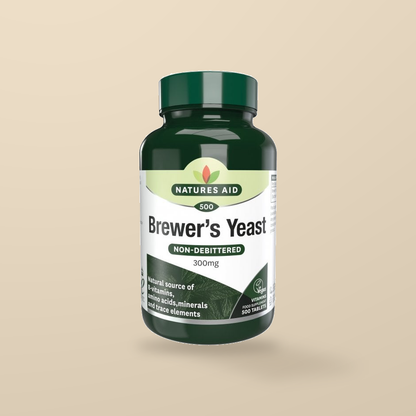 Natures Aid Brewer’s Yeast 300mg 500 Tablets — original product packaging on warm beige background