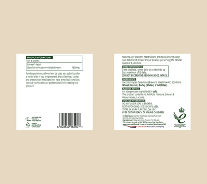 Natures Aid Brewer’s Yeast 300mg 500 Tablets manufacturer label information