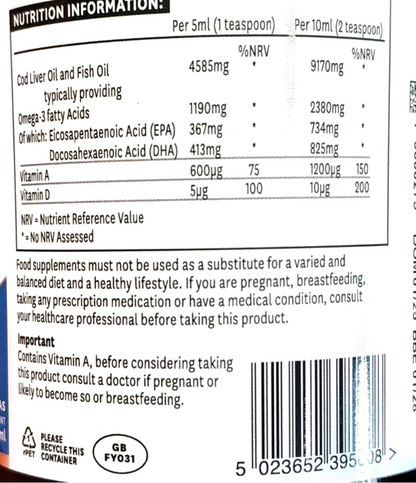 Natures Aid Cod Liver Oil with Vitamin A and D 500ml bottle product packaging